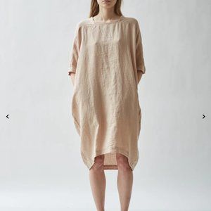 BLACK CRANE Scallion Short Sleeve Linen Dress in Peach